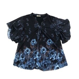 Timeson Womens Floral  3/4‎ Sleeve Lined Pullover Blouse Boho Chic Romantic XL